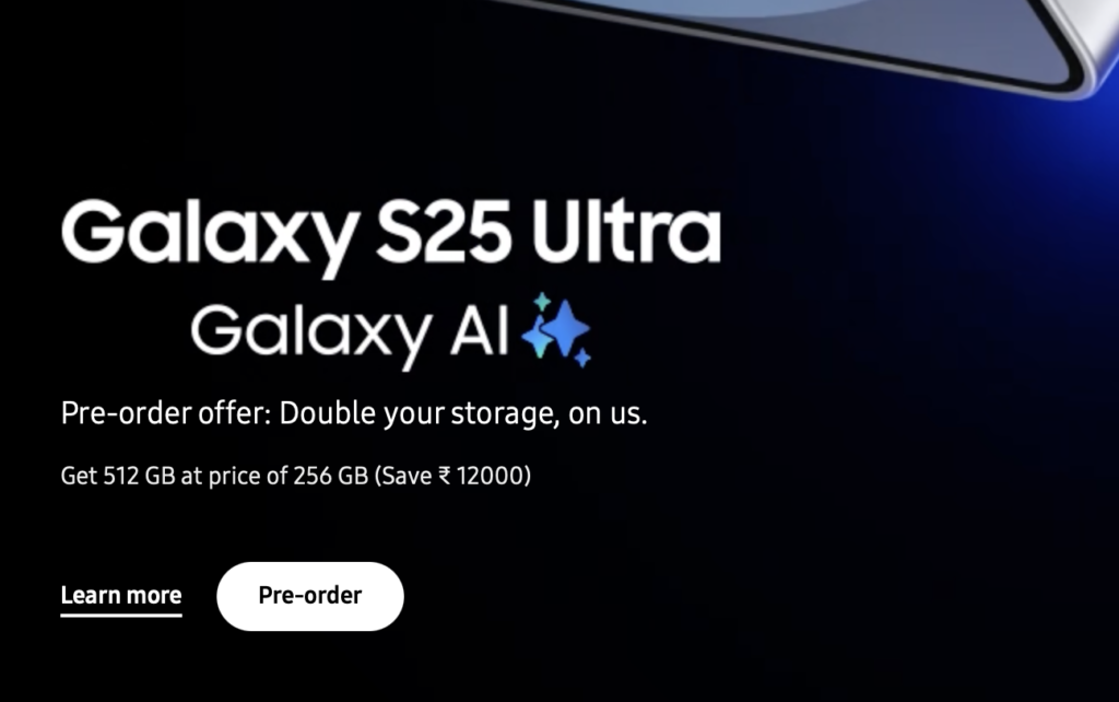 Screenshot from Samsung India's Website